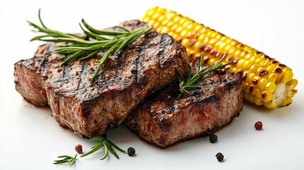 Wall Mural - Grilled Steak with Corn on the Cob and Rosemary