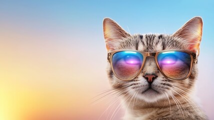 Wall Mural - A cat wearing sunglasses and looking at the camera