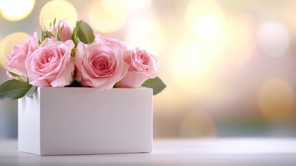 Wall Mural - A white box with pink roses in it