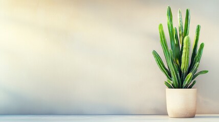 Wall Mural - A potted plant sits on a white wall