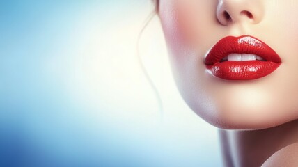 Canvas Print - A woman with red lips and a blue background