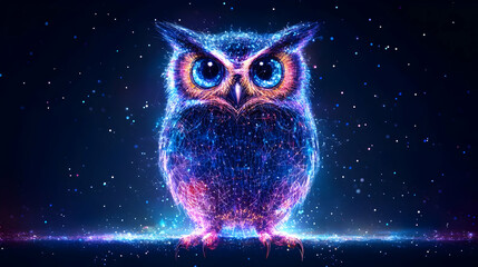 Wall Mural - Abstract Owl Illustration with Glowing Lines and Dots on a Dark Background - Digital Art Animation