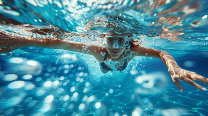 Underwater View of a Woman Swimming with a Snorkel Mask