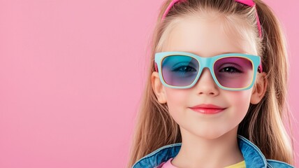 Wall Mural - A young girl wearing sunglasses and a blue jacket