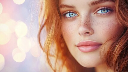 Poster - A woman with blue eyes and red hair is smiling