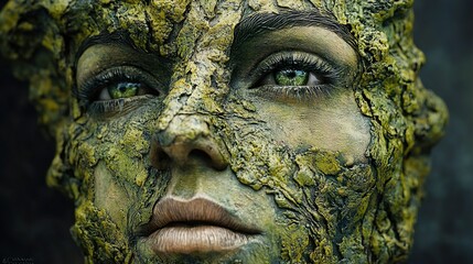 Poster - Close-up Portrait of a Woman with Tree Bark Makeup