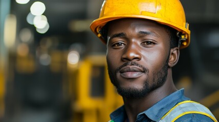 Wall Mural - A man wearing a yellow hard hat and safety vest