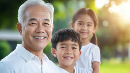 Sticker - A man and two children are smiling for the camera