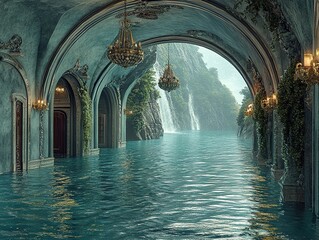 Wall Mural - Flooded Palace Hallway: A Surreal Architectural Masterpiece