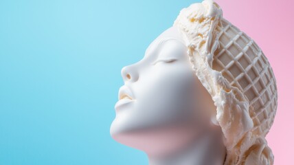 Poster - A woman's face is shown with a white ice cream cone on her head