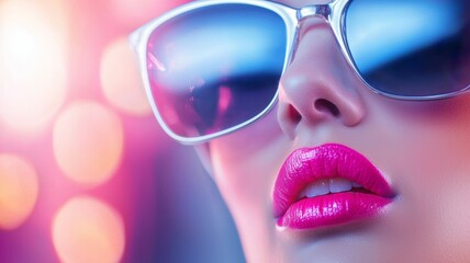 Sticker - A woman with a bright pink lip is wearing sunglasses