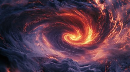 Swirling mass of fire and smoke in space. The fire is orange and the smoke is purple