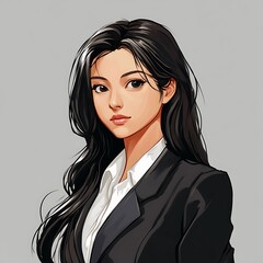 Poster - Beautiful Anime Woman with Black Hair and Business Suit