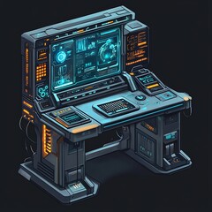 Sticker - Futuristic Computer Workstation with Neon Lights