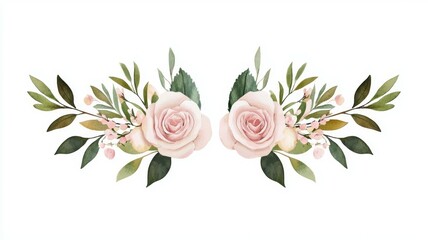 Wall Mural - A flowery border with pink roses and green leaves