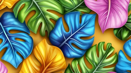 Wall Mural - A colorful leafy plant with a yellow and blue leaf