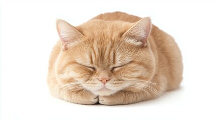 A cat is sleeping on a white background