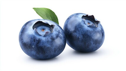 Wall Mural - Two blueberries with a leaf on top