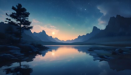 nighttime dreamscape with gradient sky and serene nature landscape, perfect for background wallpaper inspiration