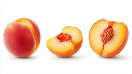 Wall Mural - Three peach slices, one whole and two cut in half