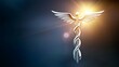 © Space Priest - A silver medical symbol with wings and a light shining on it
