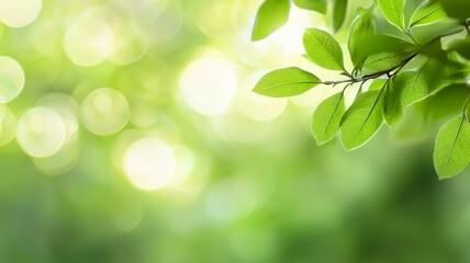 Wall Mural - A leafy green tree branch with a blurry background