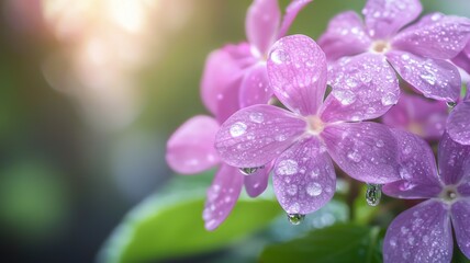 Wall Mural - A beautiful pink flower with droplets of water on it