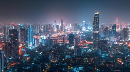 Panorama view of Bangkok business district at night time. 