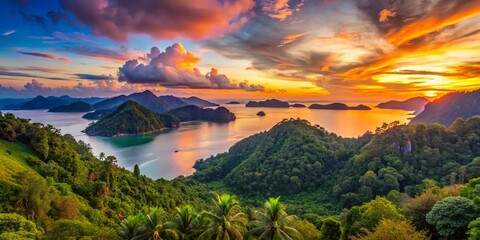 Breathtaking Malaysia Landscapes Featuring Lush Rainforests, Mountains, and Serene Beaches at Sunset