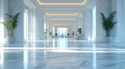 Wall Mural - Elegant Marble Hallway with Sunlight Streaming Through Windows