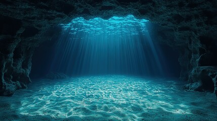 Poster - Underwater Cave with Light Rays and Sandy Bottom