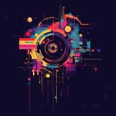 Wall Mural - Abstract Digital Art with a Central Circular Element and Vibrant Colors