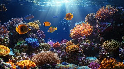 Colorful Tropical Fish and Coral Reef Underwater Scene