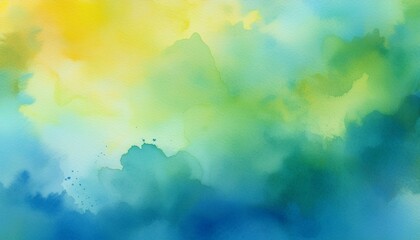 Wall Mural - A vibrant watercolor wash blending shades of yellow, green, and blue, creating a soft, artistic texture. Perfect for backgrounds, creative projects, and modern design with an organic touch.