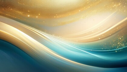 Wall Mural - Elegant abstract design with sweeping curves of blue and gold. Ideal for corporate branding, digital backgrounds, or sophisticated visual presentations.