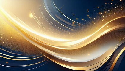 Wall Mural - Elegant abstract design with sweeping curves of blue and gold. Ideal for corporate branding, digital backgrounds, or sophisticated visual presentations.