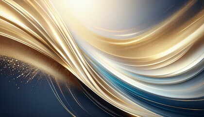 Wall Mural - Elegant abstract design with sweeping curves of blue and gold. Ideal for corporate branding, digital backgrounds, or sophisticated visual presentations.
