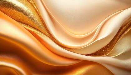 Wall Mural - A luxurious abstract image of golden, silk-like folds with smooth curves and shimmering highlights. Perfect for designs evoking luxury, elegance, beauty, or fashion-oriented projects.