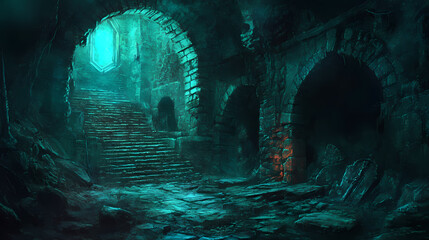 Wall Mural - Underground dungeon, fantasy adventure tabletop role play game setting, dark and creepy background created with generative ai. Dungeon Explorer. Illustration