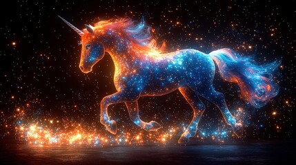 Canvas Print - Magical Unicorn Running With Sparkles And Lights