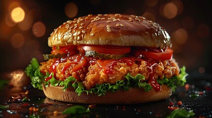 Wall Mural - Close-up of a Delicious Chicken Burger