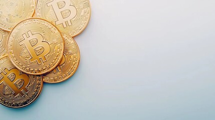 Golden Bitcoins on Light Background Representing Modern Digital Transactions and Cryptocurrency Investments