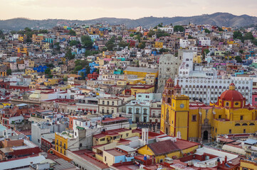 View of the colonial architecture of the city of Guanajuato from the funicular. Colonial tourist places in Mexico