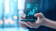 © WORLDSTOCK - Businessman Analyzing Financial Data on Smartphone with Digital Graphs and Charts in Modern Office