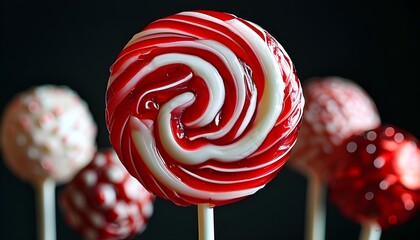 Classic red and white candy cane on black background perfect for winter holiday designs