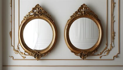 Wall Mural - Ornate gold-framed mirror enhancing elegance with its classic design and reflective charm in a blank space.