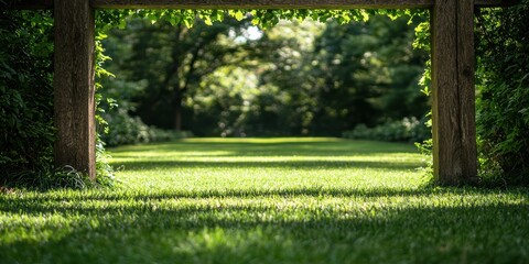 Wall Mural - Serene forest glade with lush green grass and sunlight