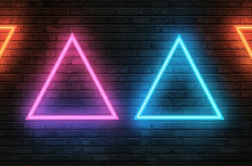 Poster - Neon triangles on brick wall