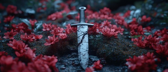 Sticker - Sword in a field of red flowers