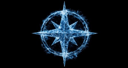 Sticker - Glowing Compass Star Symbol on Dark Background